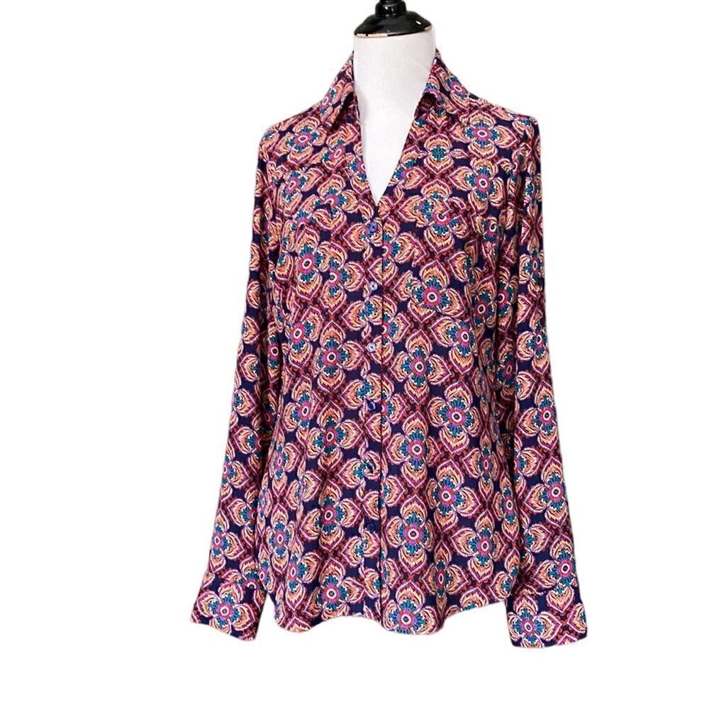 Express The Portofino Long Sleeve Button Down Blouse Floral